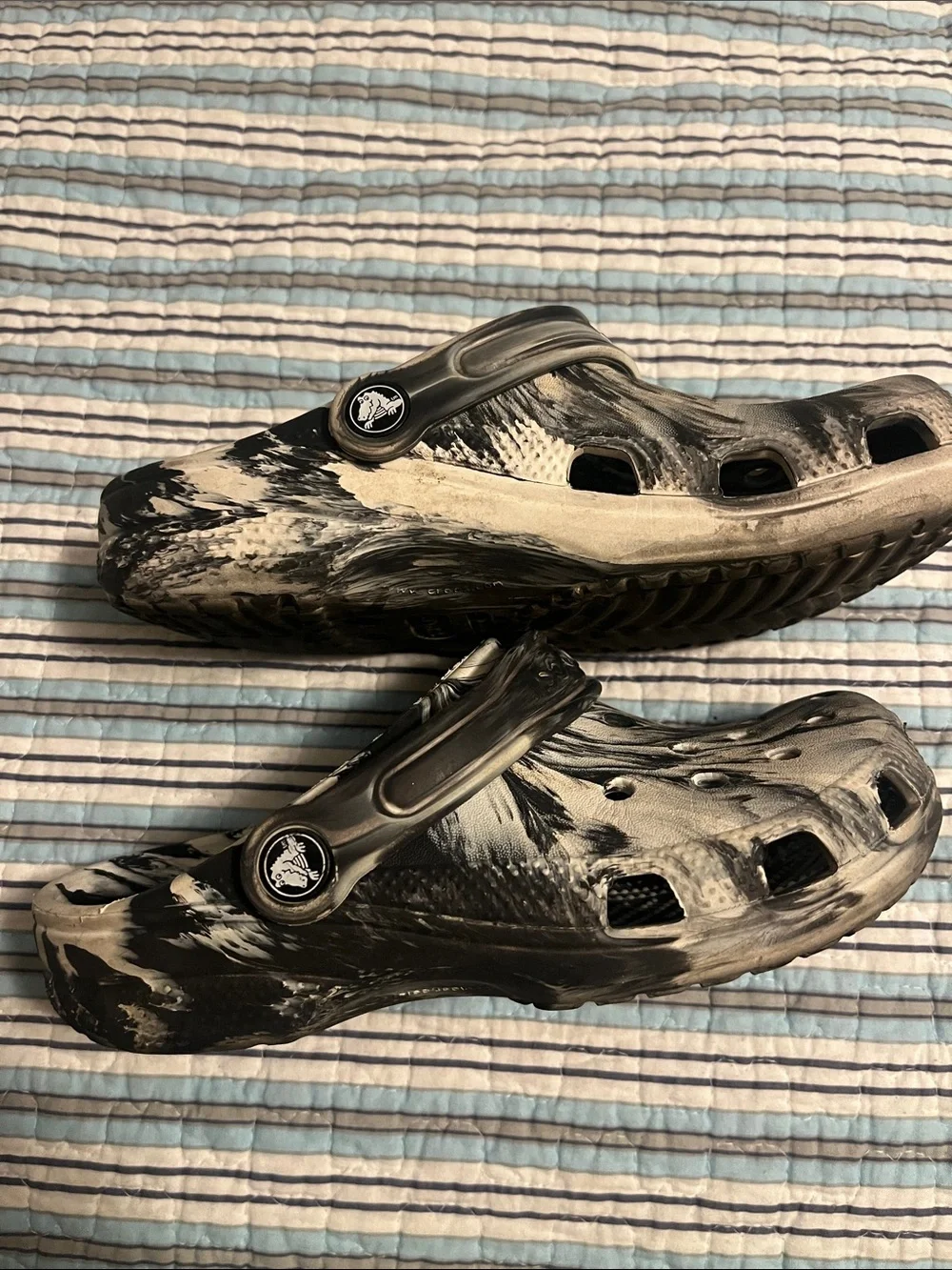CROCS Kids Black and White Marble Slip-On Clogs